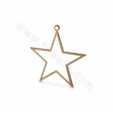 Brass Star Pendant Charms Real Gold Plated Size 36mm Hole 2.1mm 20pcs/Pack