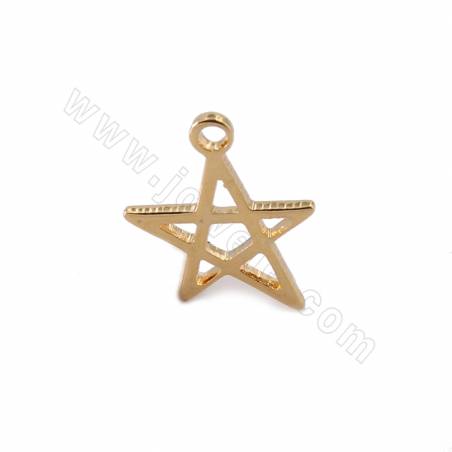 Brass Star Pendant Charms Real Gold Plated Size 11x14mm Hole 1.3mm 50pcs/Pack