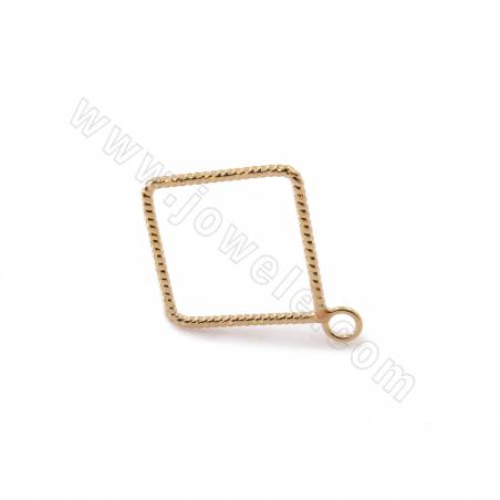 銅製品 小飾品吊墜 菱形框 銅鍍真金 尺寸19毫米孔徑2.4毫米 30個/包