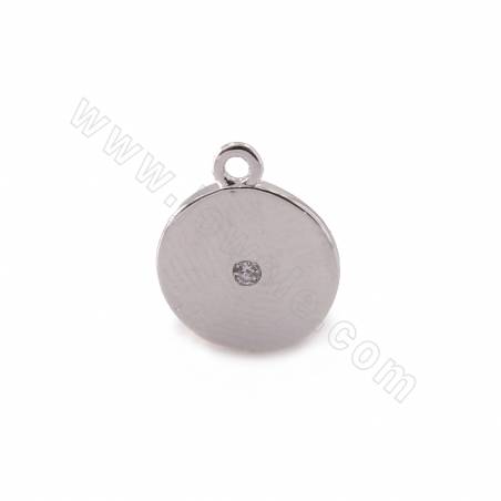 Brass Pendant Charms Diameter 10mm Hole 1.2mm White Gold Plated 20pcs/Pack