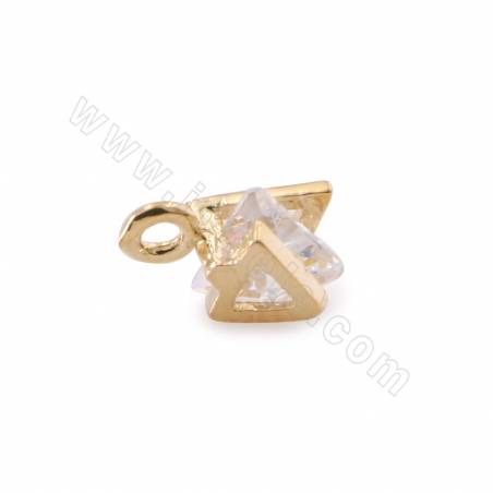 Подвески из латуни с кубическим цирконием, треугольник, настоящее золото, размер 8x5 мм, отверстие 1,4 мм, 20 шт/упак
