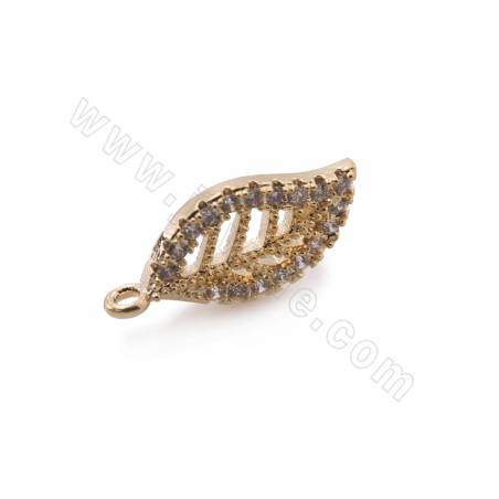 Brass Leaf Pendant Charms Micro Pave CZ Real Gold Plated Size 11x6mm Hole 1.2mm 8pcs/Pack