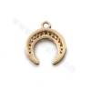 Brass Micro Pave Cubic Zirconia Moon Pendant Charms Real Gold Plated Size 11x11mm Hole 1.4mm 8pcs/Pack