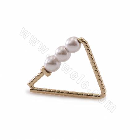 Brass  Triangle Earring Charms linking Ring With Plastic Beads Real Gold Plated Size 16x12mm 20pcs/Pack