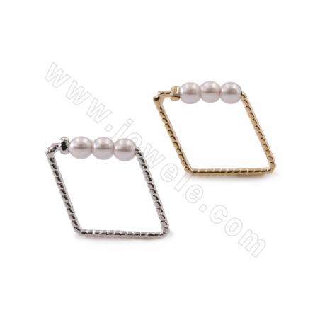 Brass Rhombus Earring Charms Linking Ring With Plastic Beads Size 20x14mm Gold/White Gold Plated 20pcs/Pack