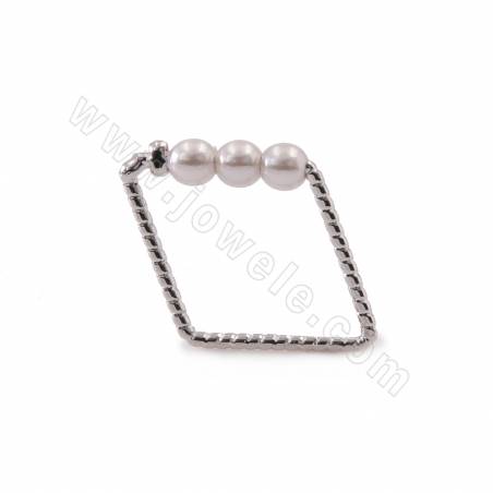 Brass Rhombus Earring Charms Linking Ring With Plastic Beads Size 20x14mm Gold/White Gold Plated 20pcs/Pack