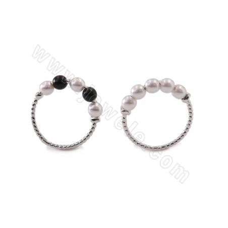 Boucles d'oreilles en laiton, avec perles en plastique, cercle, taille 15x16x3mm, 20pcs/pack, (or véritable, or blanc) plaqué