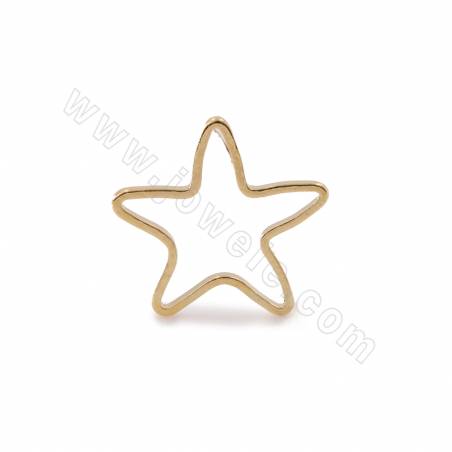 Anelli di collegamento in ottone, charms per orecchini, stella, placcati in oro vero, dimensioni 15 mm, 50 pezzi/confezione