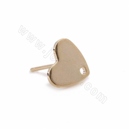 銅製品耳釘配件 心形 銅鍍真金 尺寸8.5x9.5毫米針粗0.7毫米孔徑1.3毫米 20個/包
