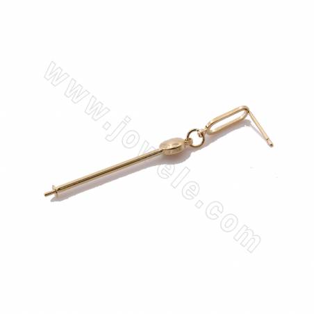 銅製品耳釘配件 鑰匙吊墜可鑲嵌 銅鍍真金 尺寸52x6毫米耳針粗0.7鑰匙針粗0.9毫米鑲嵌托盤直徑3毫米 10個/包