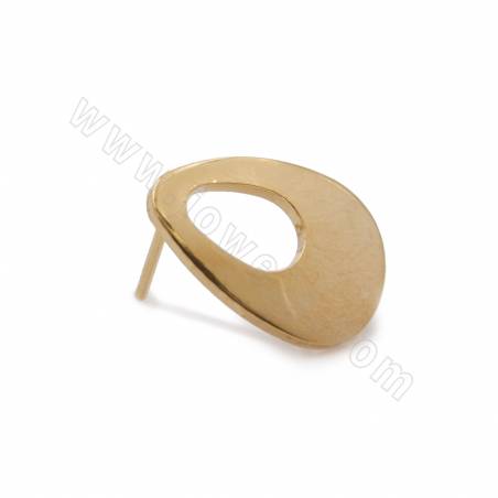 銅製品耳釘配件 水滴形 銅鍍真金 尺寸12x16毫米針粗0.8毫米孔徑2.4毫米 30個/包