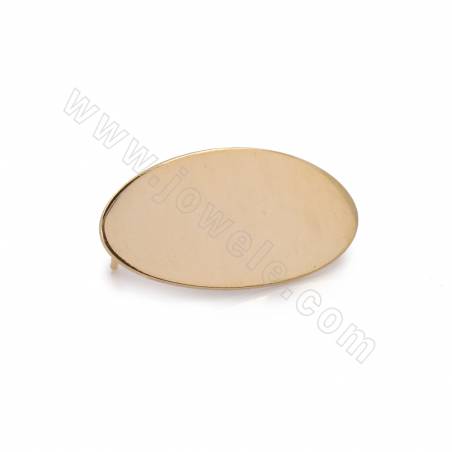 銅製品耳釘配件 橢圓形 銅鍍真金 尺寸26x13毫米針粗0.6毫米孔徑2.4毫米 20個/包