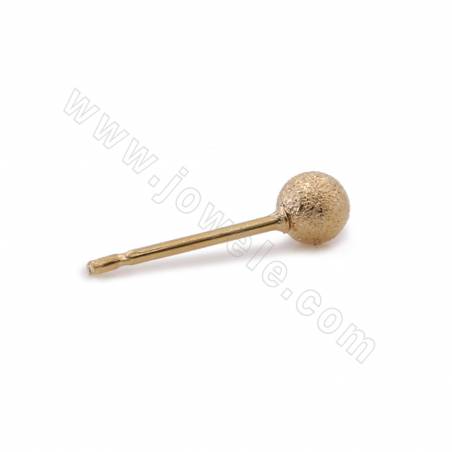 Brass Matte Ball Stud Earrings  Diameter 4mm Pin 0.8mm Gold /White Gold Plated 50pcs/Pack