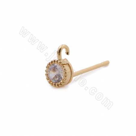 Brass Micro Pave CZ Stud Earring Findings Real Gold Plated Size 10x4.5mm Pin 0.7mm Hole 1.5mm 20pcs/Pack