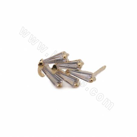 銅製品鑲鋯石 耳釘配件 銅鍍真金 尺寸12x7毫米針粗0.7毫米 10個/包