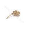 Brass Leaf Stud Earring Findings Micro Pave CZ Real Gold Plated Size 12x7mm Pin 0.7mm 10pcs/Pack