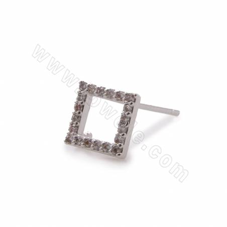 Brass Mirco Pave CZ Rhombus Stud Earring Findings  Size 8.5mm Pin 0.7mm Hole 1mm 10pcs/Pack