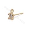Brass Micro Pave CZ Stud Earring Findings Real Gold Plated Size 7.5x5mm Pin 0.8mm Hole 1.1mm 20pcs/Pack
