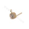 Brass Micro Pave CZ Stud Earring Findings Real Gold Plated Size 7.5x5mm Pin 0.7mm Hole 1.2mm 20pcs/Pack