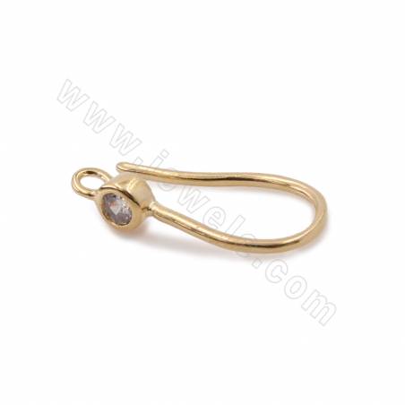 Brass CZ  Hook Earring Findings Real Gold Plated Size 13x8mm Pin 0.7mm Hole 1.3mm 20pcs/Pack