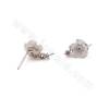 925 Sterling Silver CZ  Stud Flower Earring Setting For Half-drilled Beads Size 14x8mm Pin 0.6mm Tray 3.3mm 4pcs/Pack