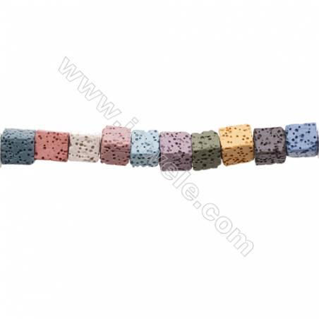 Lave naturelle en cube teint multicolore sur fil  Taille 8x8mm trou2.0mm Environ 44perles/fil 15~16"