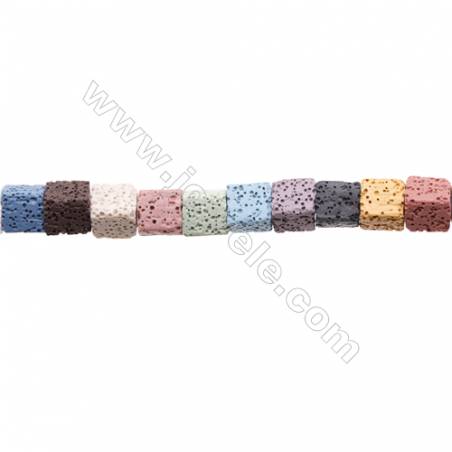 Lave naturelle en cube teint multicolore sur fil  Taille 10x10mm trou2.0mm Environ 37perles/fil 15~16"