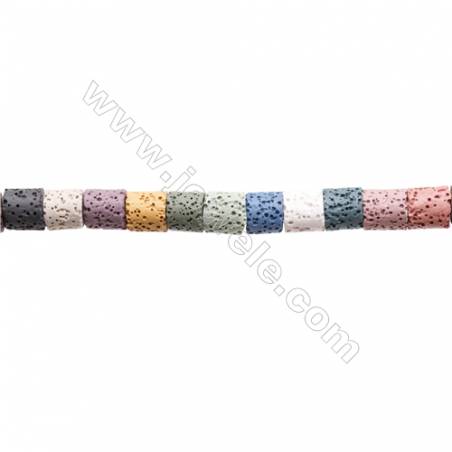 Lave naturelle en colonne teint multicolore sur fil  Taille 10x10mm trou2.0mm Environ 42perles/fil 15~16"