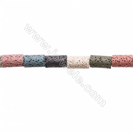 Natural Stone Mix Color Lava Beads Strand, Column, Size 8x15mm, Hole 2mm, about 28 beads/strand, 15~16"