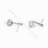 CZ 925 Sterling Silver Stud Earring Findings, for Half-drilled Beads, Crown, Size 21x8mm, Pin 0.6mm, Tray 3.2mm, 4pcs/pack