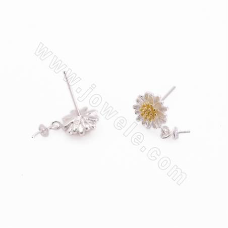 Perni per orecchini in argento 925 CZ, per perline semi-forate, fiore, dimensioni 15x8 mm, perno 0,5 mm, vassoio 3,1 mm, 4 pezzi