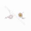 925 Sterling Silver CZ Flower Stud Earring Setting For Half-drilled Beads Size 15x8mm Pin 0.5mm Tray 3.1mm 4pcs/Pack