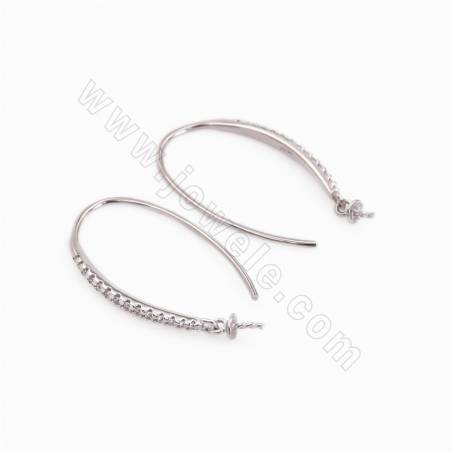 CZ 925 Sterling Silver Hook Findings, for Half-drilled Beads, Size 28x1mm, Pin 0.6mm, Tray 3.1mm, 6pcs/pack