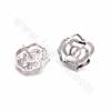 CZ 925 Sterling Silver Stud Earring Findings, for Half-drilled Beads, Rose, Size 18x16mm, Pin 0.7mm, Tray 5.7mm, 2pcs/pack