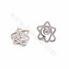 CZ 925 Sterling Silver Stud Earring Findings, for Half-drilled Beads, Flower, Size 21x19mm, Pin 0.7mm, Tray 6.5mm, 2pcs/pack