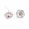 CZ 925 Sterling Silver Stud Earring Findings, for Half-Drilled Beads, Flower, Size 15x15mm, Pin 0.8mm, Tray 9mm, 2pcs/pack