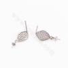 CZ 925 Sterling Silver Dangle Earring Findings, for Half-drilled Beads, Size 17x7mm, Pin 0.6mm, Tray 3.3mm, 2pcs/pack