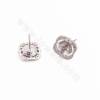 CZ 925 Sterling Silver Stud Earring Findings, for Half-drilled Beads, Size 11x10mm, Pin 0.6mm, Tray 8.7mm, 4pcs/pack