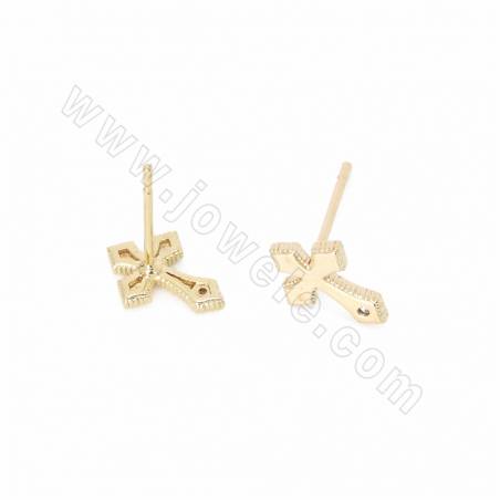 銅製品耳釘 十字架 銅鍍真金 尺寸9x10毫米 針粗0.7毫米 20個/包