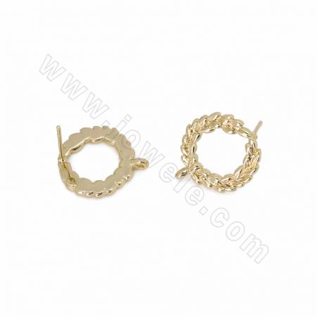 Inserti per orecchini in ottone, corona, placcati oro, dimensioni 16x15 mm, perno 0,7 mm, foro 1 mm, 20 pezzi/confezione