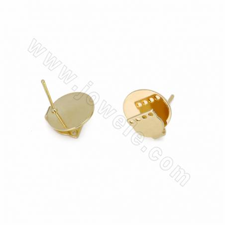 銅製品耳釘配件 圓形 銅鍍真金 尺寸14x12毫米 針粗0.7毫米 孔徑0.7毫米 30個/包