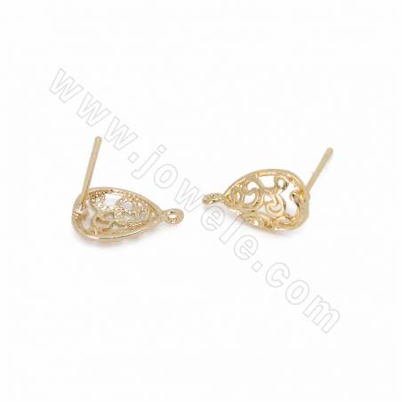 Brass Drop Stud Earring Findings Gold Plated Size 13x8mm Pin 0.7mm Hole 0.7mm 30pcs/Pack