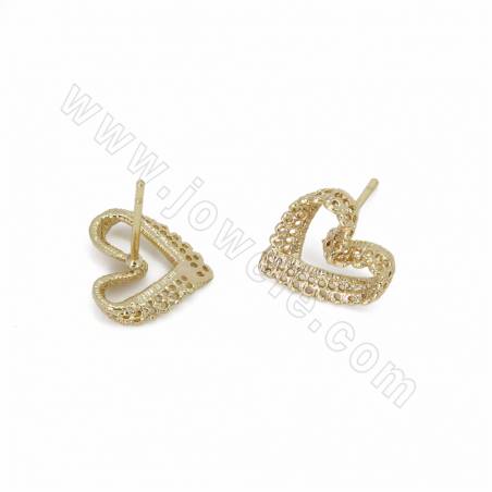 Brass Heart Shape Stud Earring Findings Champagne Gold Plated  Size 11x12mm Pin 0.7mm 20pcs/Pack
