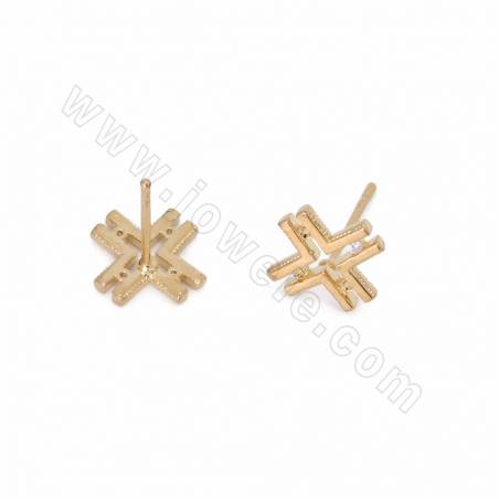 Brass CZ Stud Earring Cross Gold Plated Size 10x10mm Pin 0.7mm 20pcs/Pack