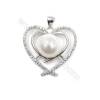 Sterling silver 925 platinum plated CZ heart-shaped pendant-D5548 22x23 mm x10 pcs disc diameter 9mm small needle diameter 0.7mm