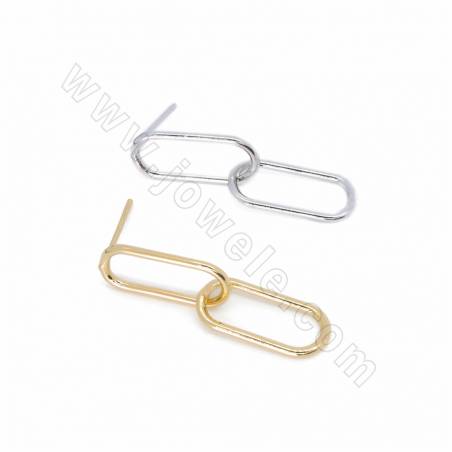 Inserti per orecchini in ottone, dimensioni 30x8 mm, perno 0,7 mm, 20 pezzi/confezione, placcati in (oro, oro bianco)