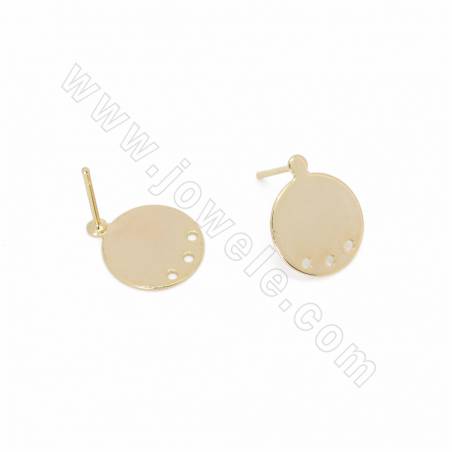 Brass Round Stud Earring Findings Gold Plated Size 11x4mm Pin 0.8mm Hole 1mm 30pcs/Pack