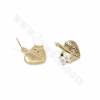 Brass Leaf Stud Earring Findings Gold Plated With CZ Size 19x17mm Pin 0.7mm Hole 0.7mm 10pcs/Pack