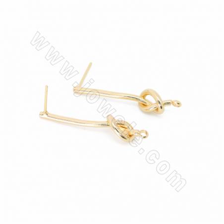 Brass Knot Stud Earring Finding  Real Gold Plated Size 32x2mm Hole 1.5mm Pin 0.7mm 20pcs/Pack