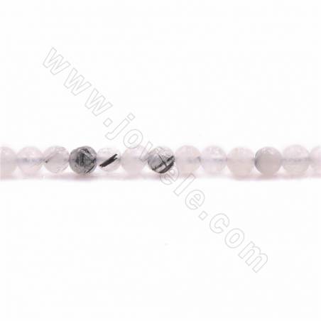 Perles de quartz rutile noir naturel, rond, diamètre 3mm, trou 0.7mm, 15~16"/cordeau